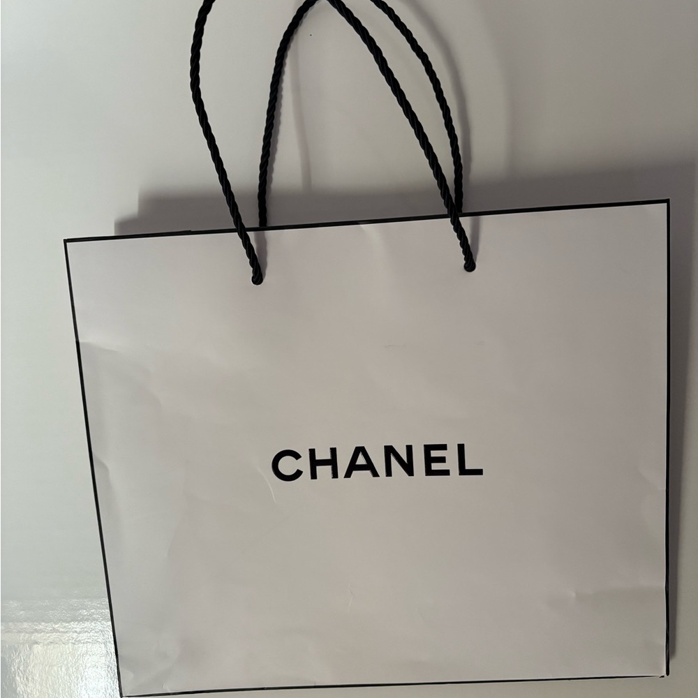 Chanel White Shopping Gift Bag with Black Handles